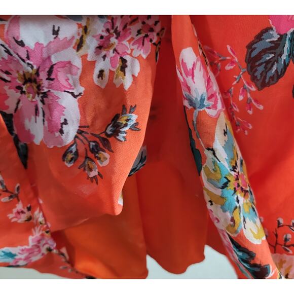 Speechless Orange Floral Print Babydoll Dress Medium Crochet Bodice Lightweight - Picture 6 of 6
